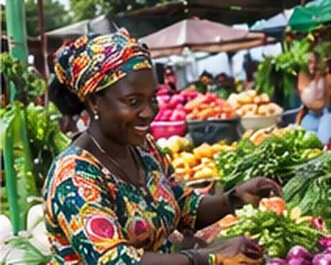 Une marchande souriante trie des fruits et légumes sur un marché